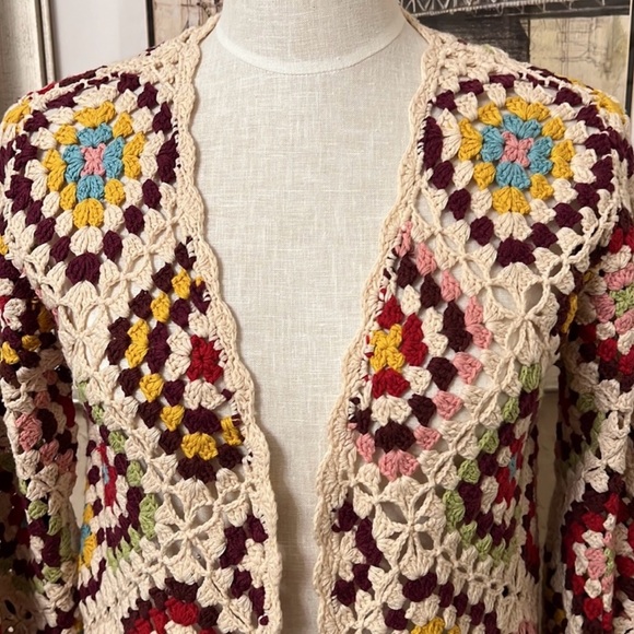 Johnny Was Granny Square Crochet Stevie Cardigan Sweater Size Medium - Picture 5 of 9